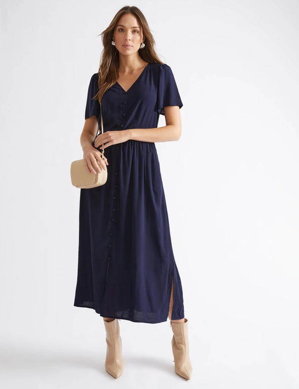 Katies Short Sleeve Button Front Maxi Dress, hi-res image number null
