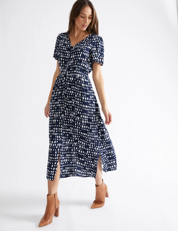 Katies Short Sleeve Button Front Maxi Dress, hi-res image number null