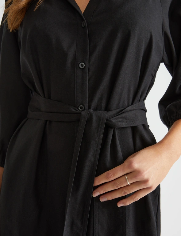 Katies Elbow Sleeve Belted Linen Blend Maxi Dress, hi-res image number null