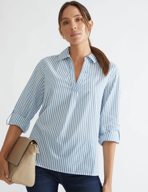 Katies Short Sleeve Cotton Blend Longline Shirt, hi-res image number null