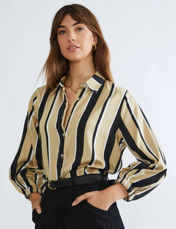 Katies Long Sleeve Gold Black Stripe Shirt, hi-res image number null