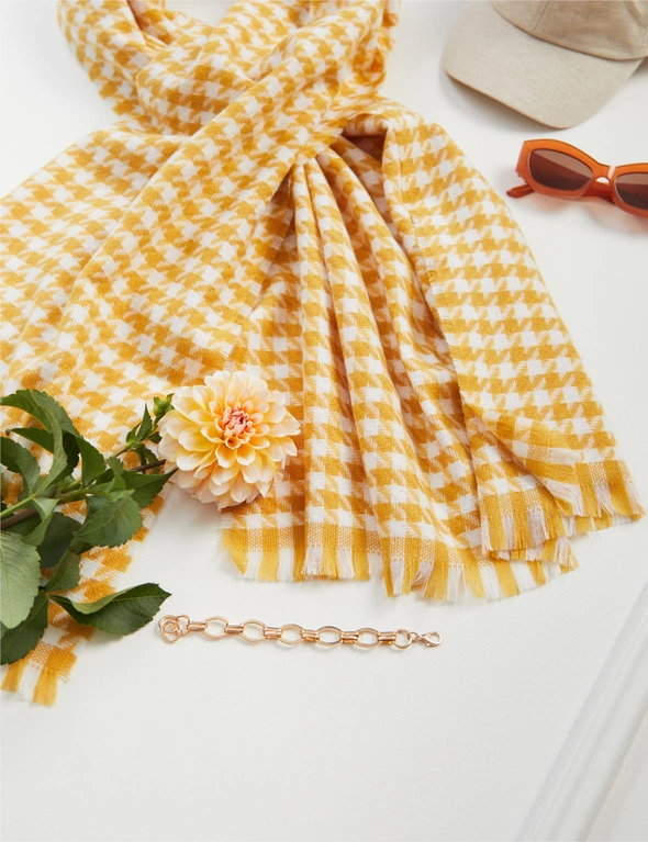 Katies Yellow Houndstooth Scarf, hi-res image number null