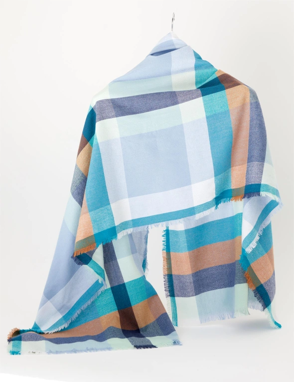 Katies Blue Multi Tones Checkered Scarf, hi-res image number null