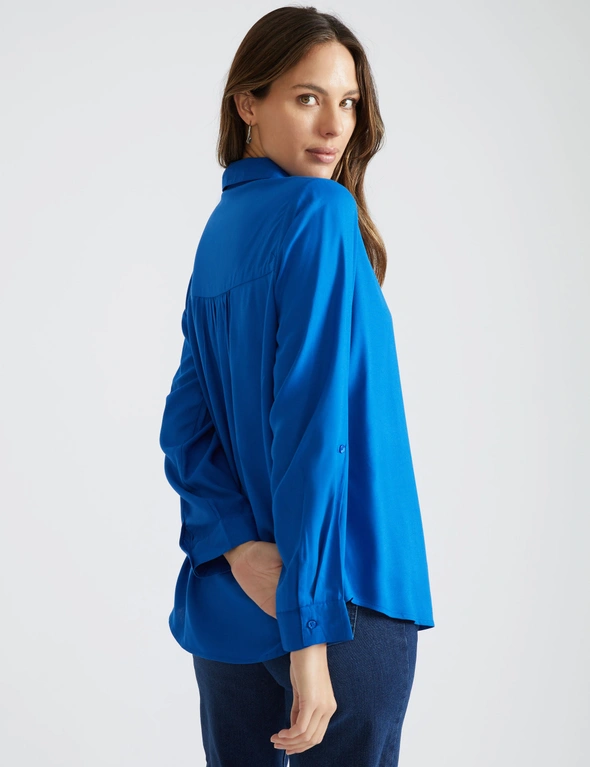 Katies Long Sleeve Half Placket Solid Dyed Shirt, hi-res image number null
