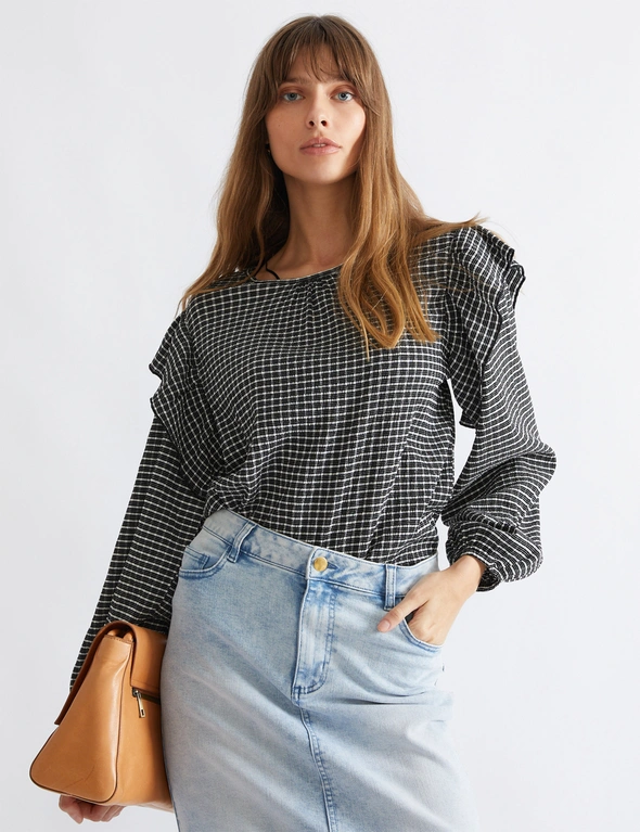 Katies Long Sleeve Frill Knit Top, hi-res image number null