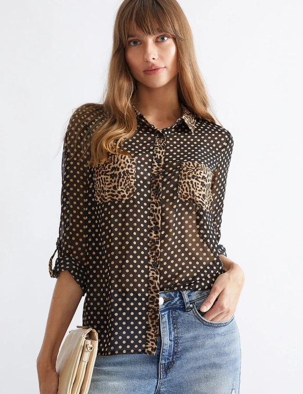 Katies Conttast Georgette Button Thru Shirt, hi-res image number null