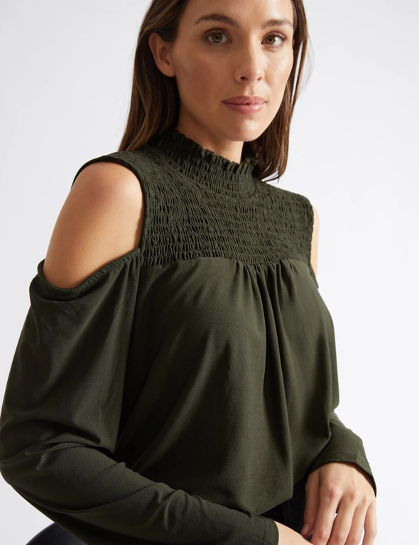 Katies Long Sleeve Front Cold Shoulder Top, hi-res image number null