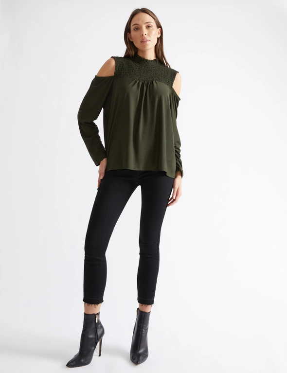 Katies Long Sleeve Front Cold Shoulder Top, hi-res image number null