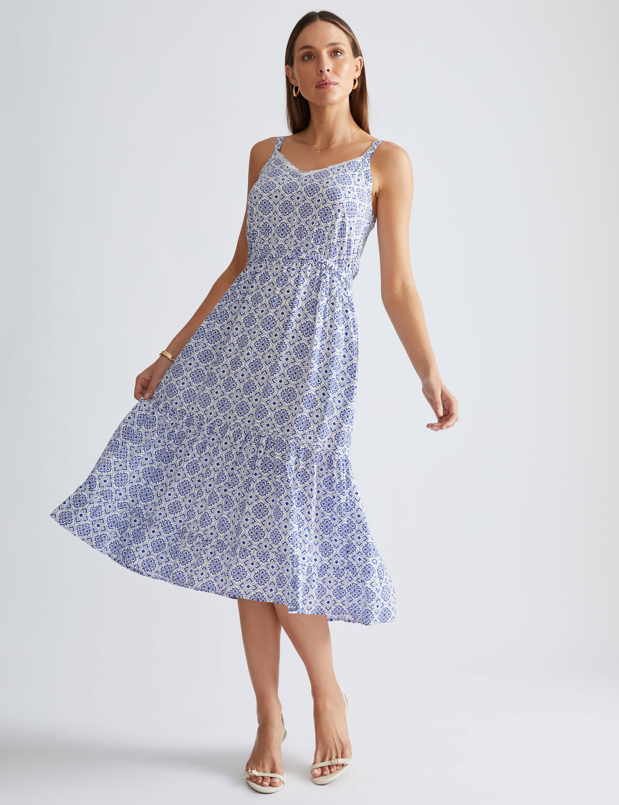 Katies Strappy Tiered Border Trim Maxi Dress | Katies