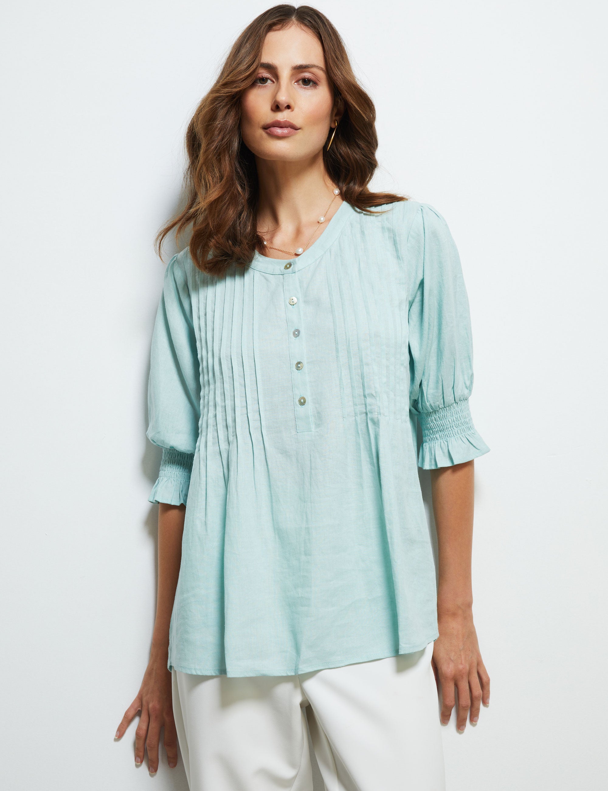 Liz Jordan Tuck Linen Top | EziBuy Australia