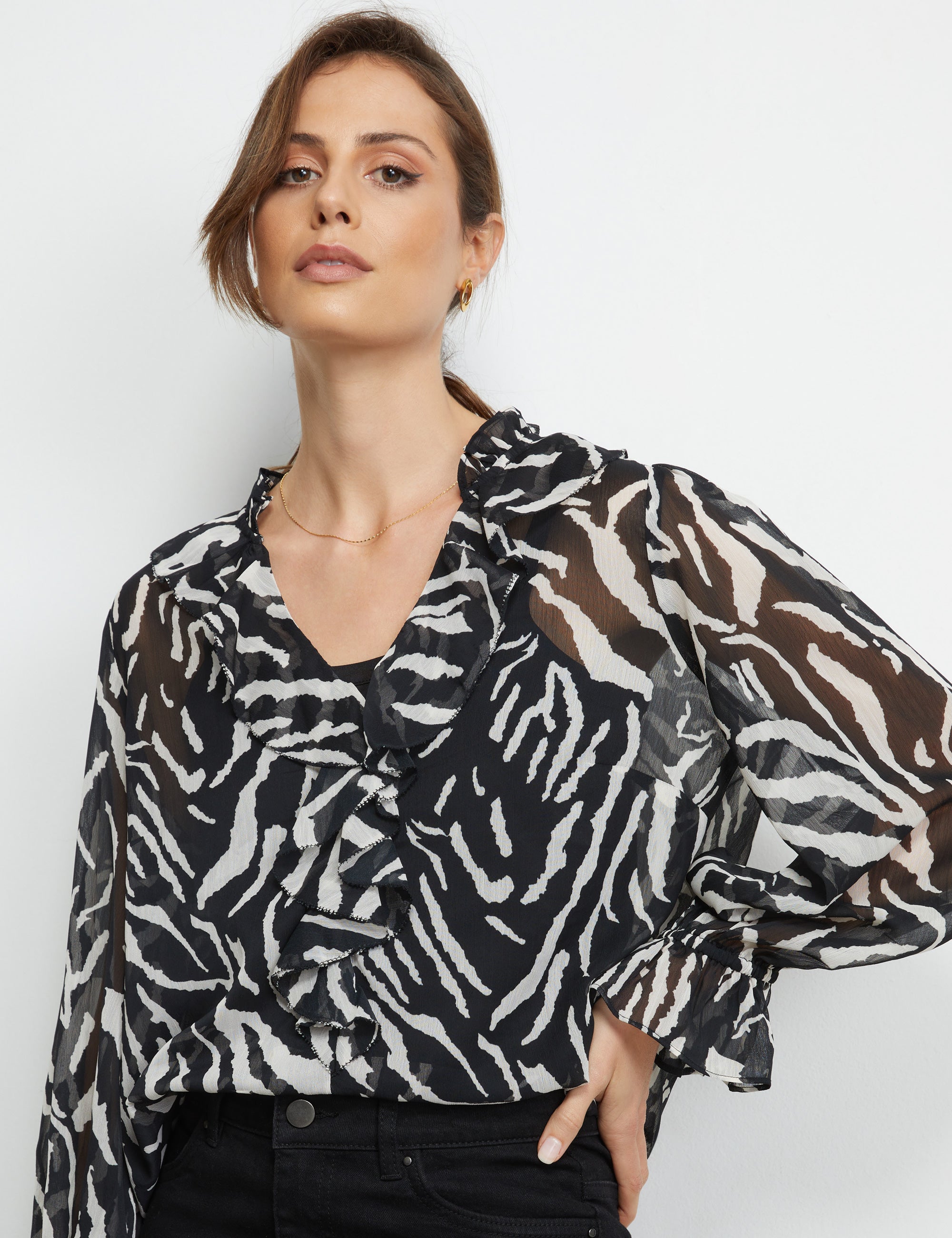 Liz Jordan Frill Zebra Top | Noni B