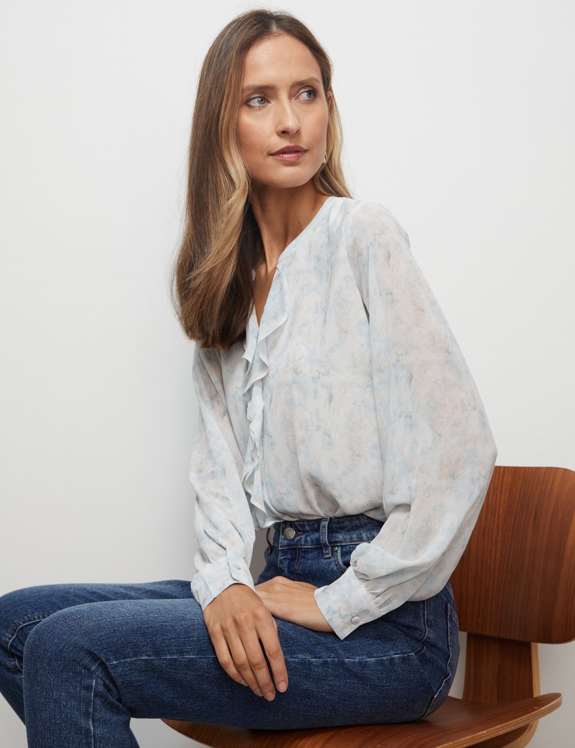 Liz Jordan Print Frill Top | Liz Jordan