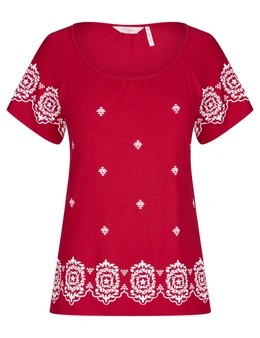 SHORT SLEEVE PEASANT TOP WITH PUFF PRINT
