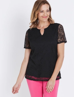 SHORT SLEEVE LACE NOTCH NECK WITH CHAIN DETAIL