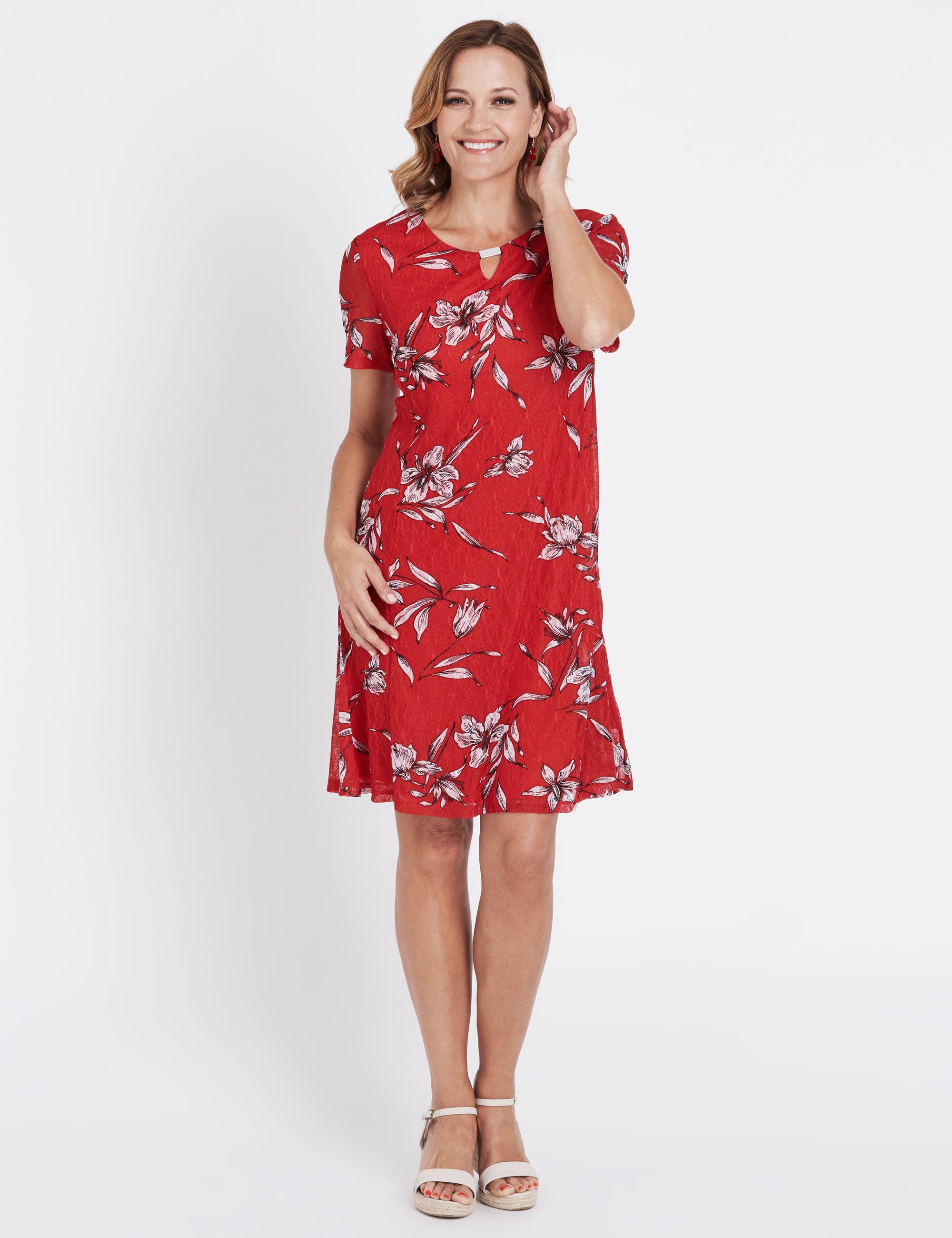 PRINTED MESH LACE A LINE CLASSIC DRESS | EziBuy Australia