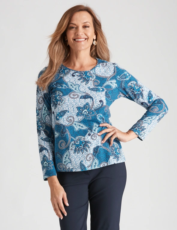 Millers Long Sleeve Paisley Placement Scoop Neck | Millers
