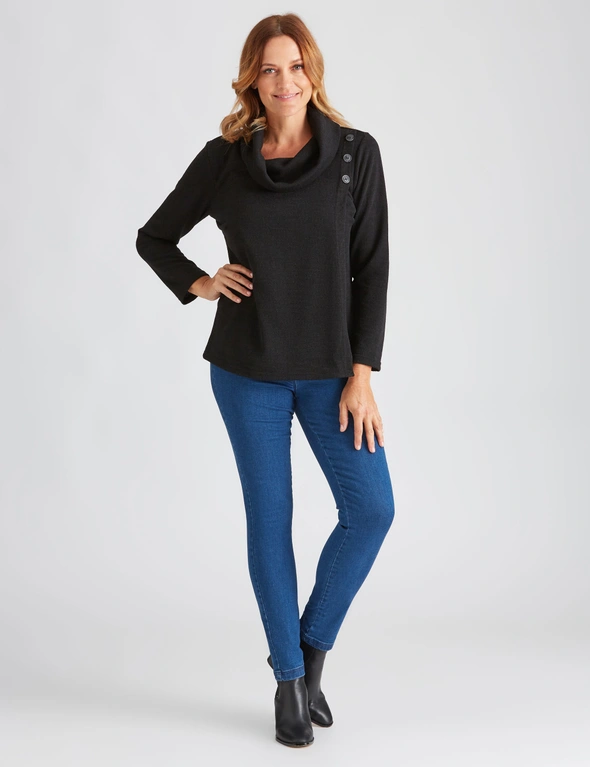 Tall Textured Cowl Neck Long Sleeve Top