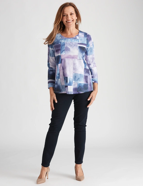 Millers Long Sleeve Printed Top with Neck Trim | Millers