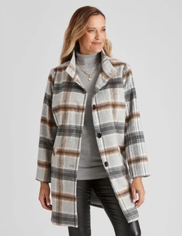 MILLERS LONG SLEEVE FUNNEL NECK CHECK COAT