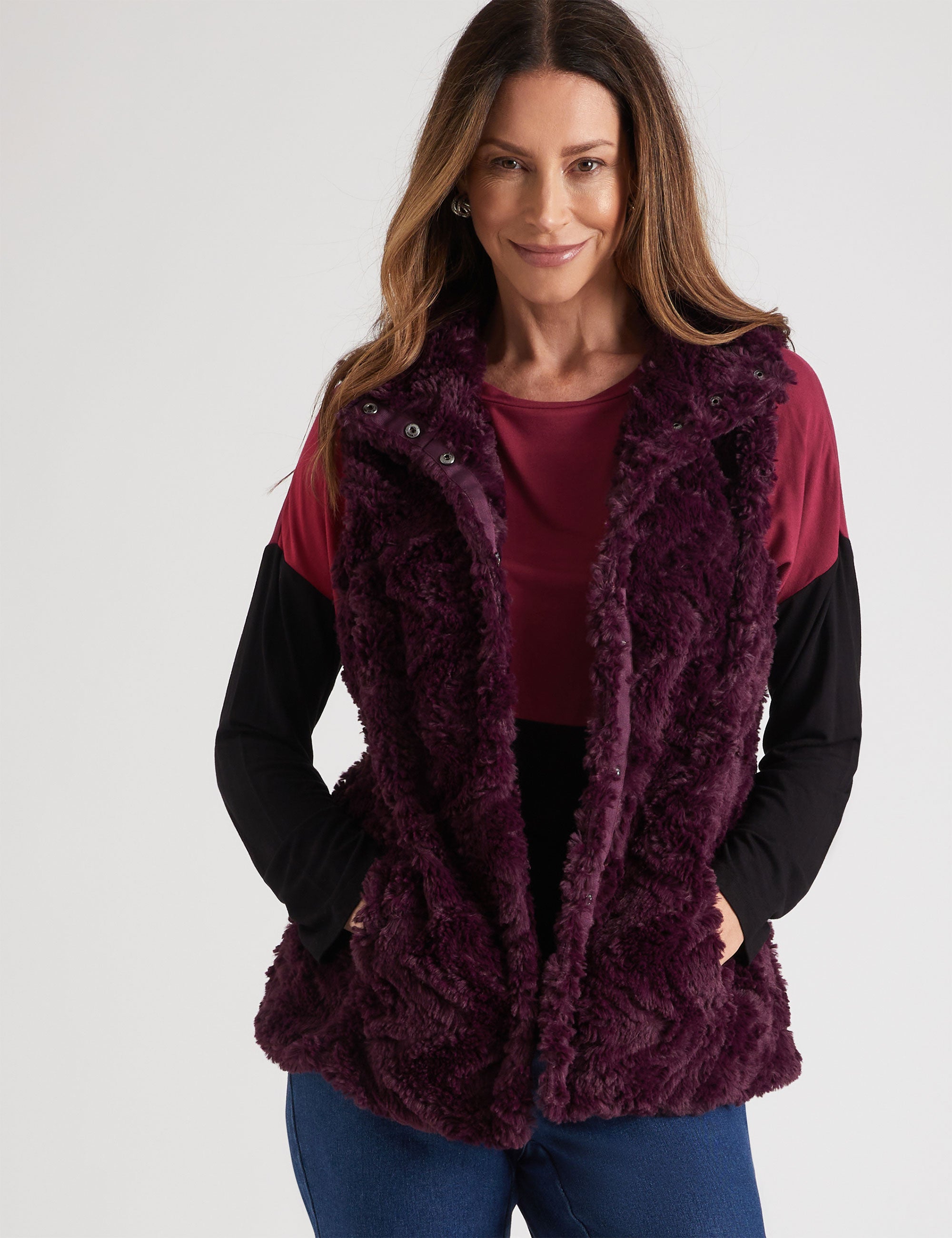 Maroon faux best sale fur vest