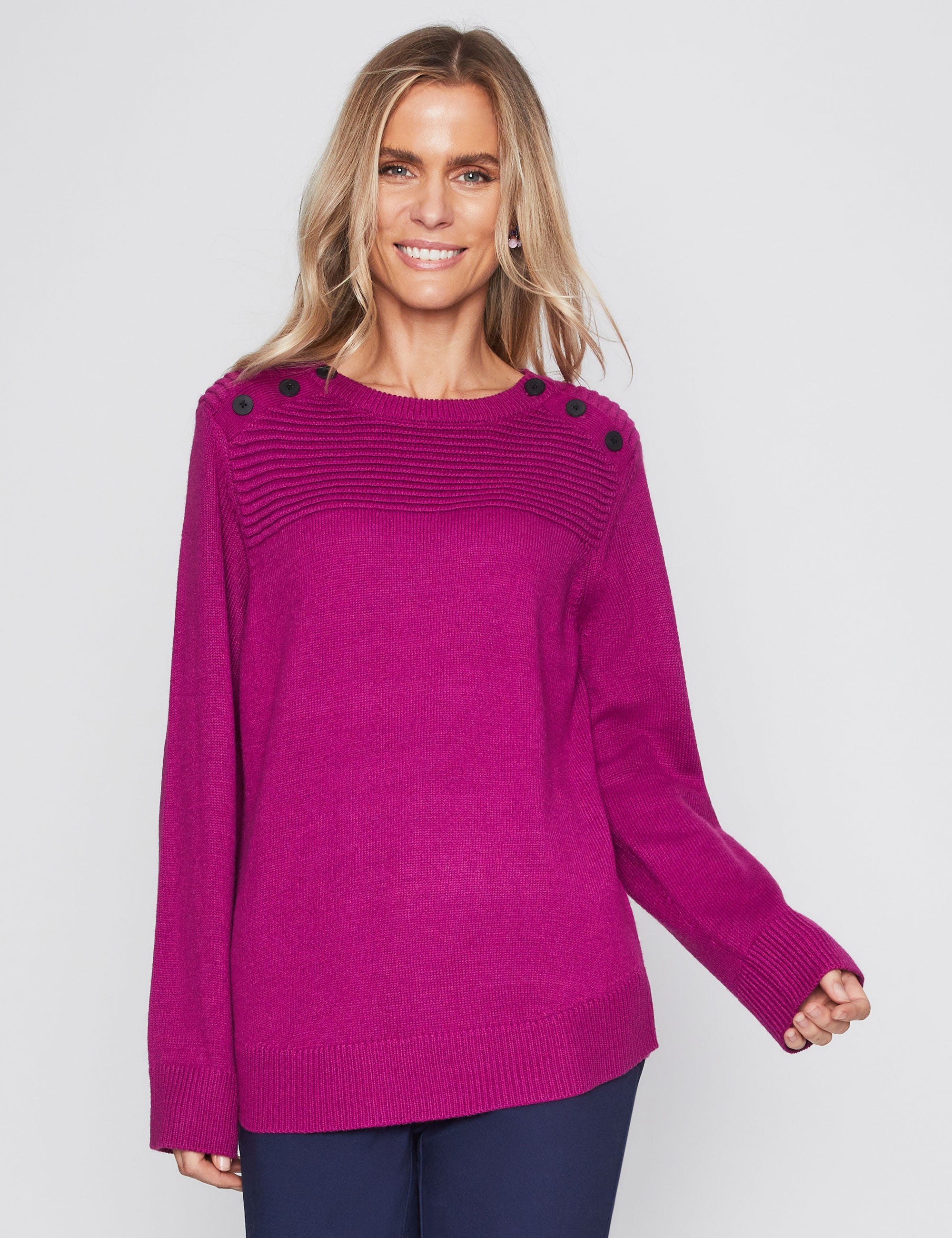 Millers Button Neck Curved Hem Jumper | W Lane