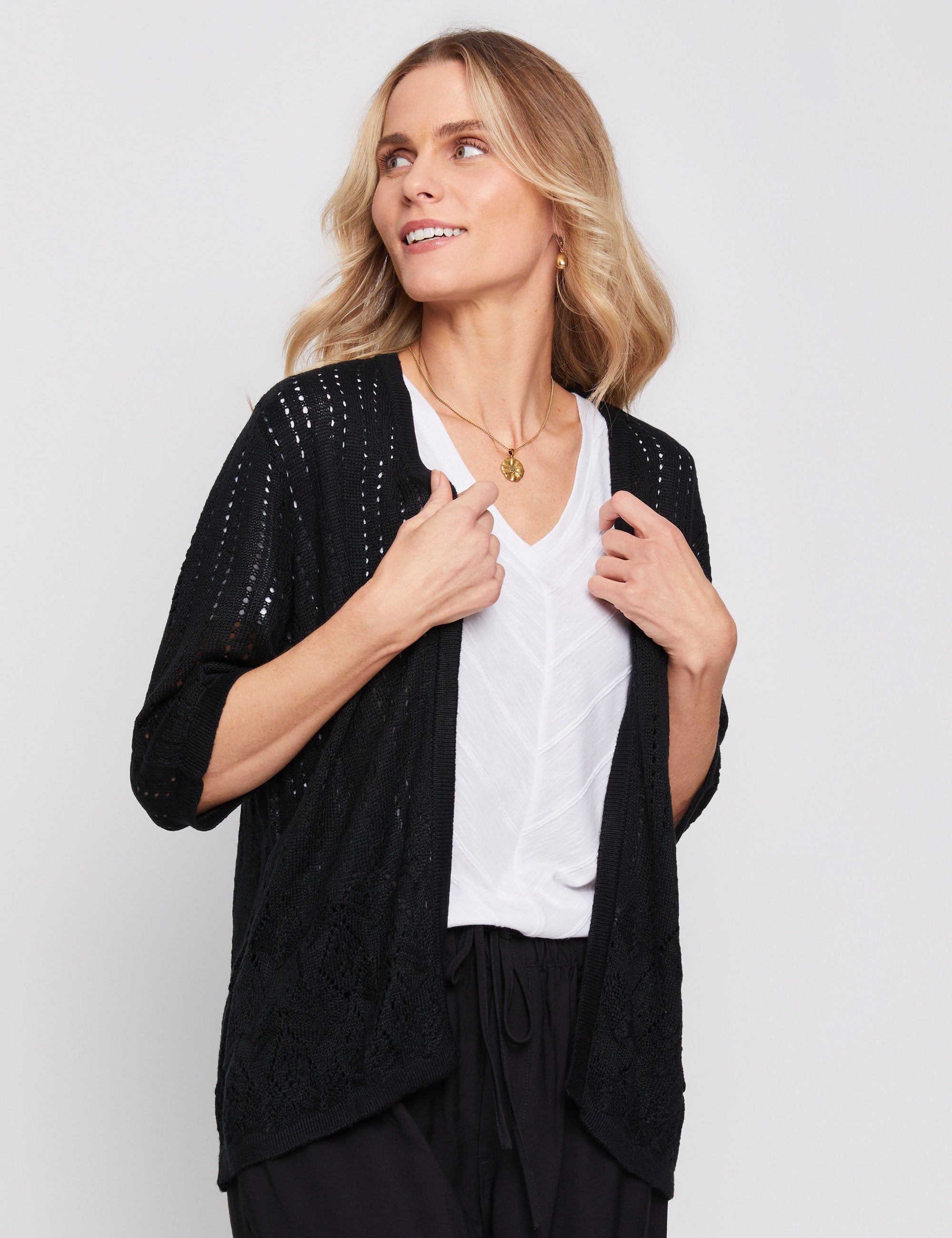 Millers Elbow Sleeve Pointelle Cardigan | Crossroads