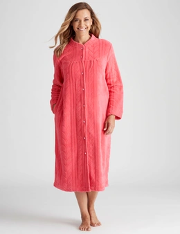 Millers Button Through Embosseded Coral Fleecy Bed Jacket