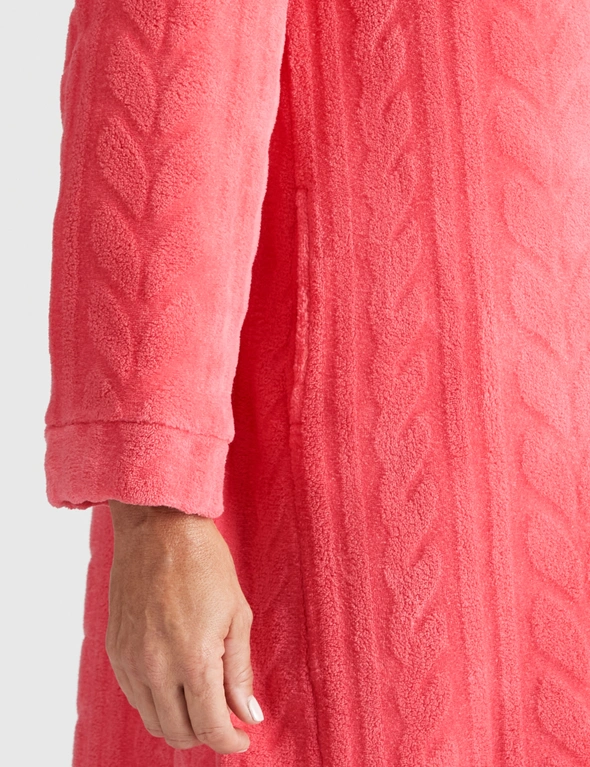 Millers Button Through Embosseded Coral Fleecy Bed Jacket, hi-res image number null