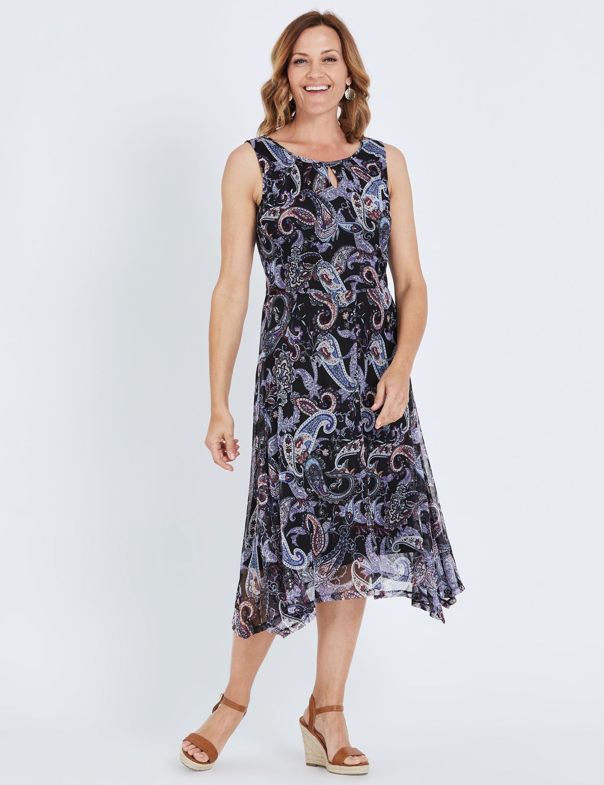 Millers Sleeveless Hanky Hem Mesh Floral Dress | W Lane