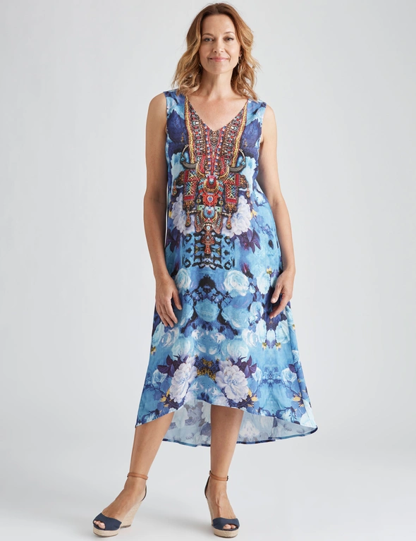 Millers Sleeveless WOW Blue Floral High Low Dress | EziBuy NZ