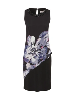 Millers Sleeveless Bead Neck Floral Overlay Midi Dress