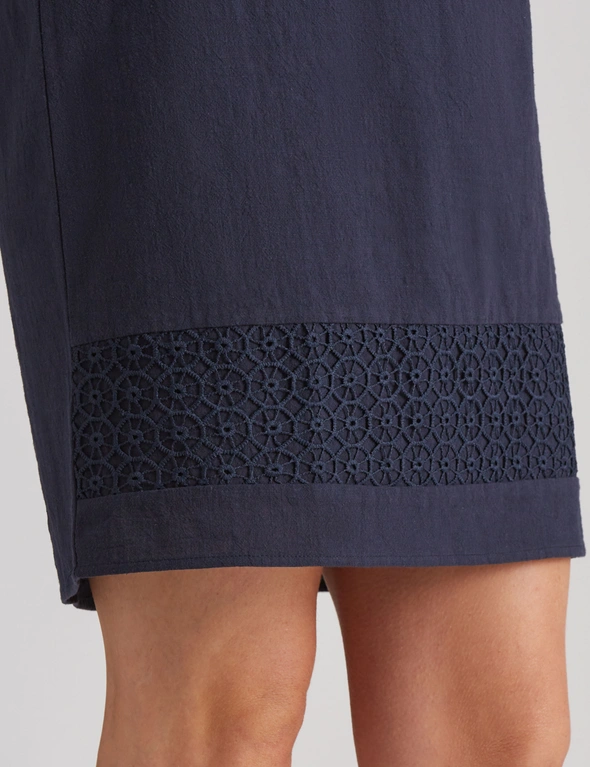 Millers Sleeveless Cotton Slub Knee Length Dress with Broidery Trim, hi-res image number null