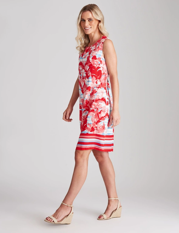 Millers Sleeveless Knee Length Lined Dress with Border Print, hi-res image number null