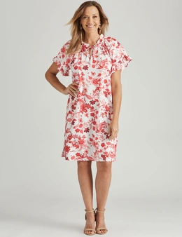 Millers Short Sleeve Knee Length Dress with Tie Neck