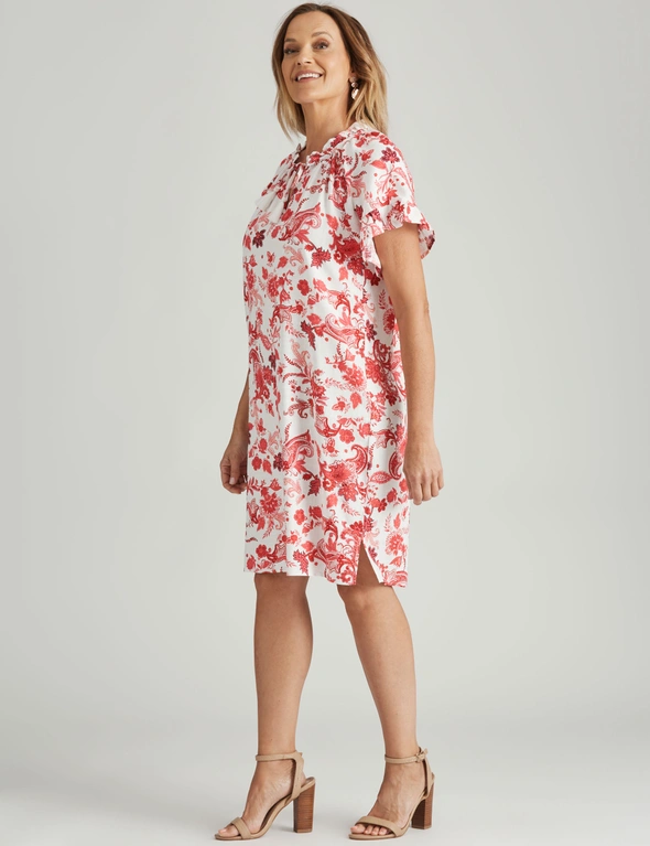 Millers Short Sleeve Knee Length Dress with Tie Neck, hi-res image number null