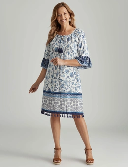 Millers Elbow Sleeve Border Print Knee Length Dress