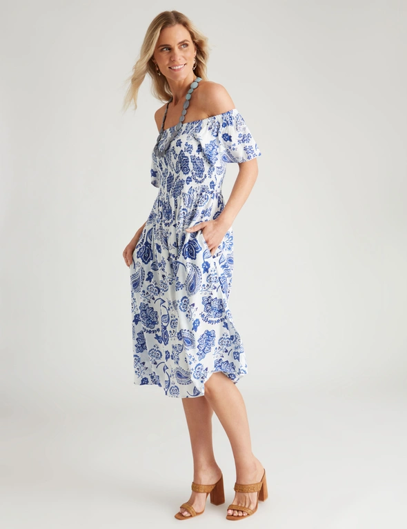 Millers Short Sleeve Rayon Midi Dress with Bust Shirring | W Lane