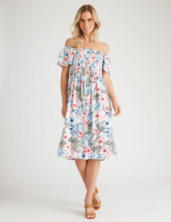 Millers Short Sleeve Rayon Midi Dress with Bust Shirring, hi-res image number null