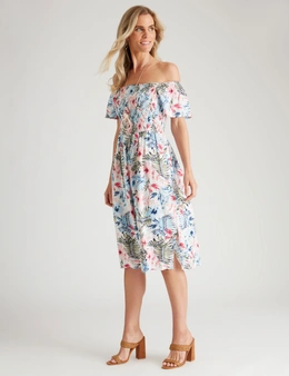 Millers Short Sleeve Rayon Midi Dress with Bust Shirring
