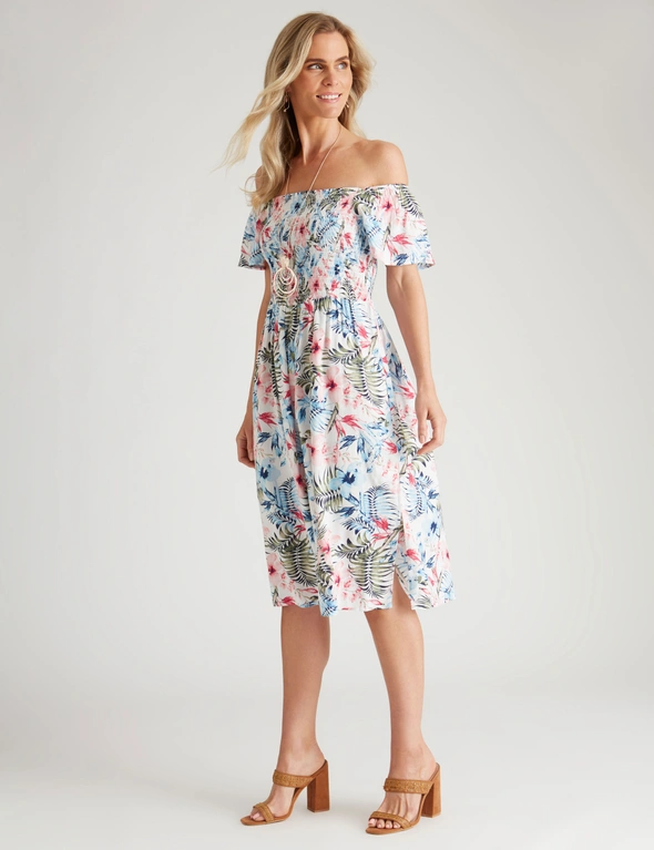 Millers Short Sleeve Rayon Midi Dress with Bust Shirring, hi-res image number null
