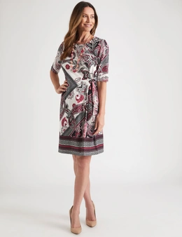 Millers 3/4 Sleeve Printed Knee Length Dress With Side Tie