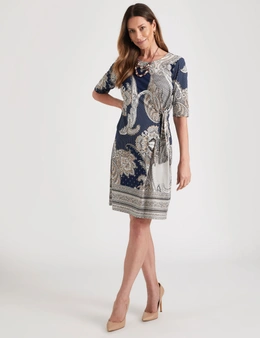 Millers 3/4 Sleeve Printed Knee Length Dress With Side Tie