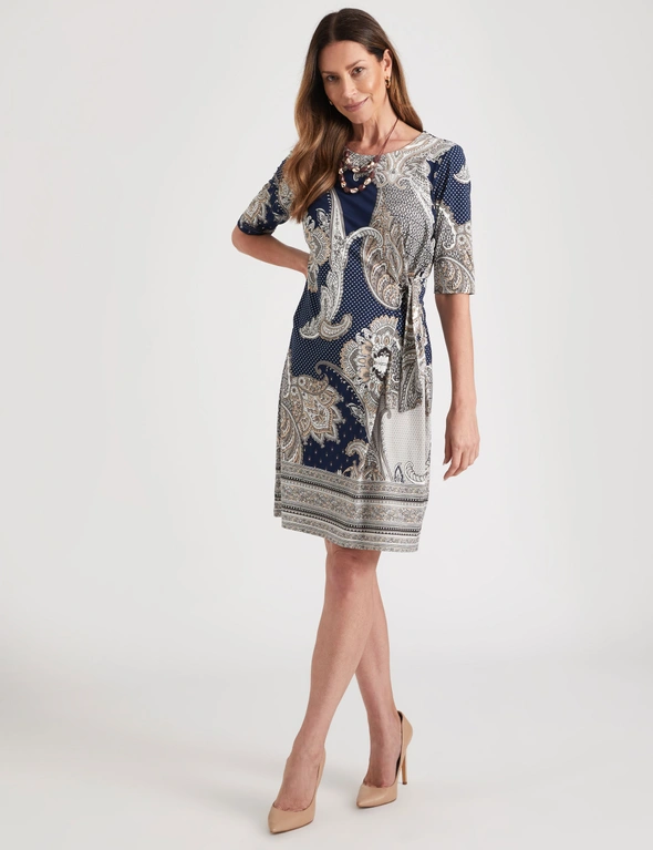 Millers 3/4 Sleeve Printed Knee Length Dress With Side Tie, hi-res image number null
