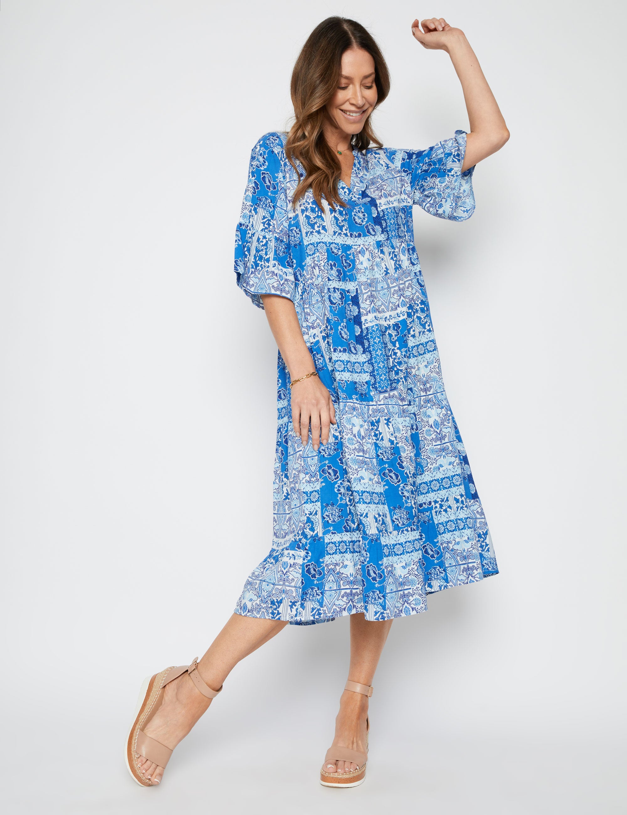 Millers 3/4 Sleeve Tiered Midi Dress | EziBuy Australia