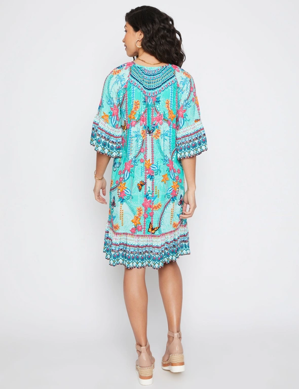 Millers Border Print Knee Length Rayon Dress with Flare Sleeve ...