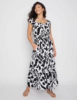 Millers Printed Rayon Maxi Dress with Shirred Waist