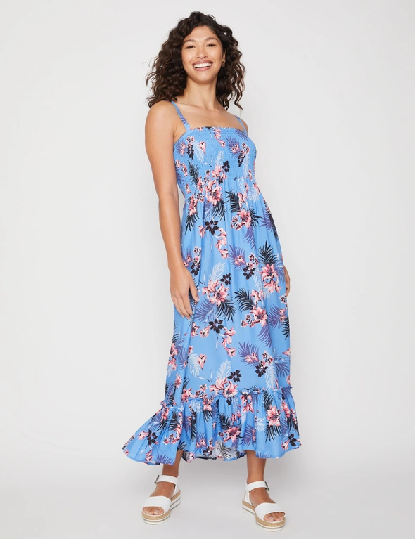 Millers Knee Length Printed Rayon Dress with Bust Shirring | Millers
