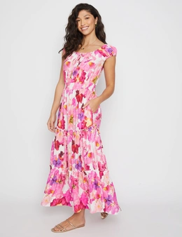 Millers Printed Rayon Maxi Dress with Shirred Waist