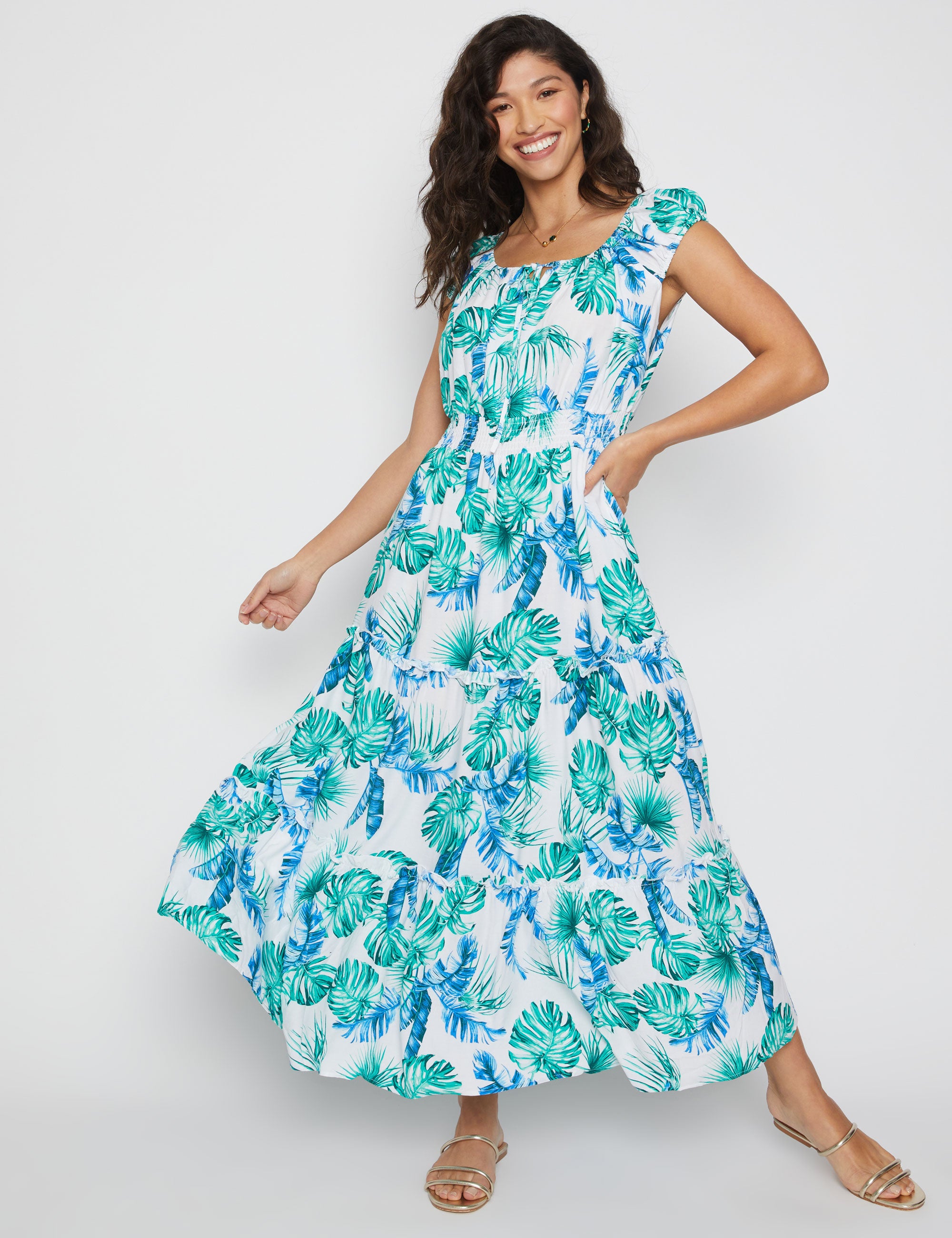 Millers Printed Rayon Maxi Dress with Shirred Waist | EziBuy Australia