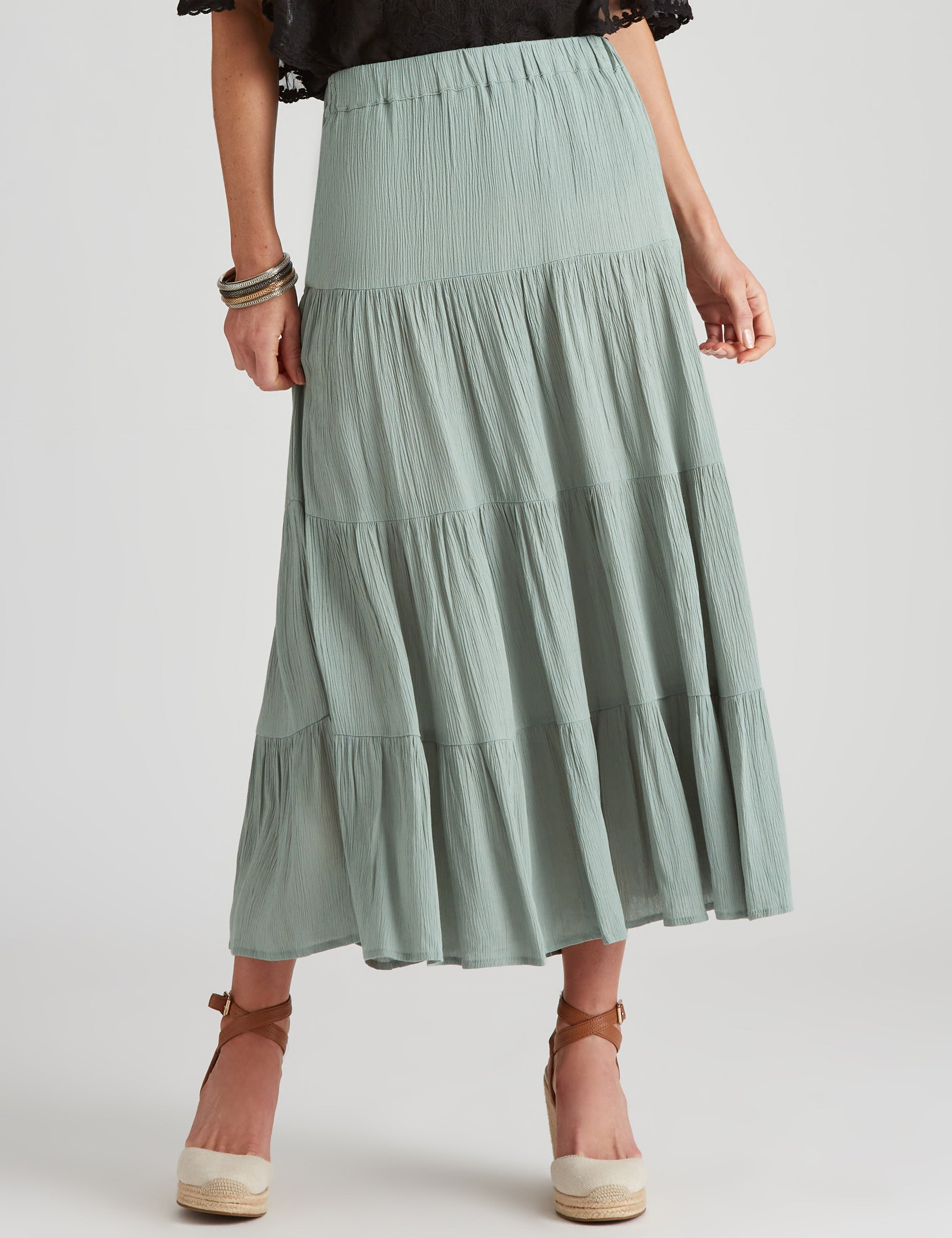 Millers Crinkle Tiered Midi Skirt | Crossroads